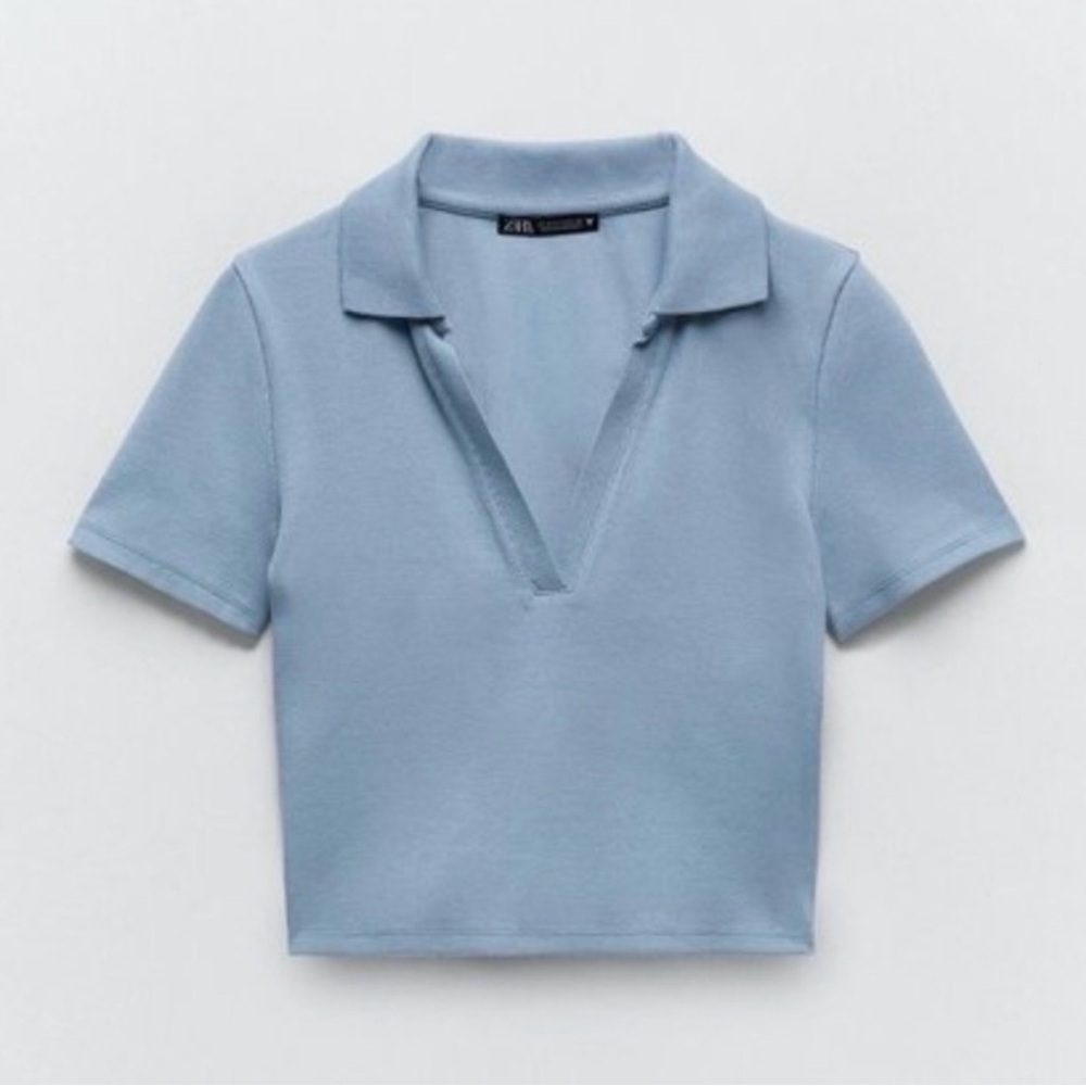 Zara Ribbed Crop Polo Shirt